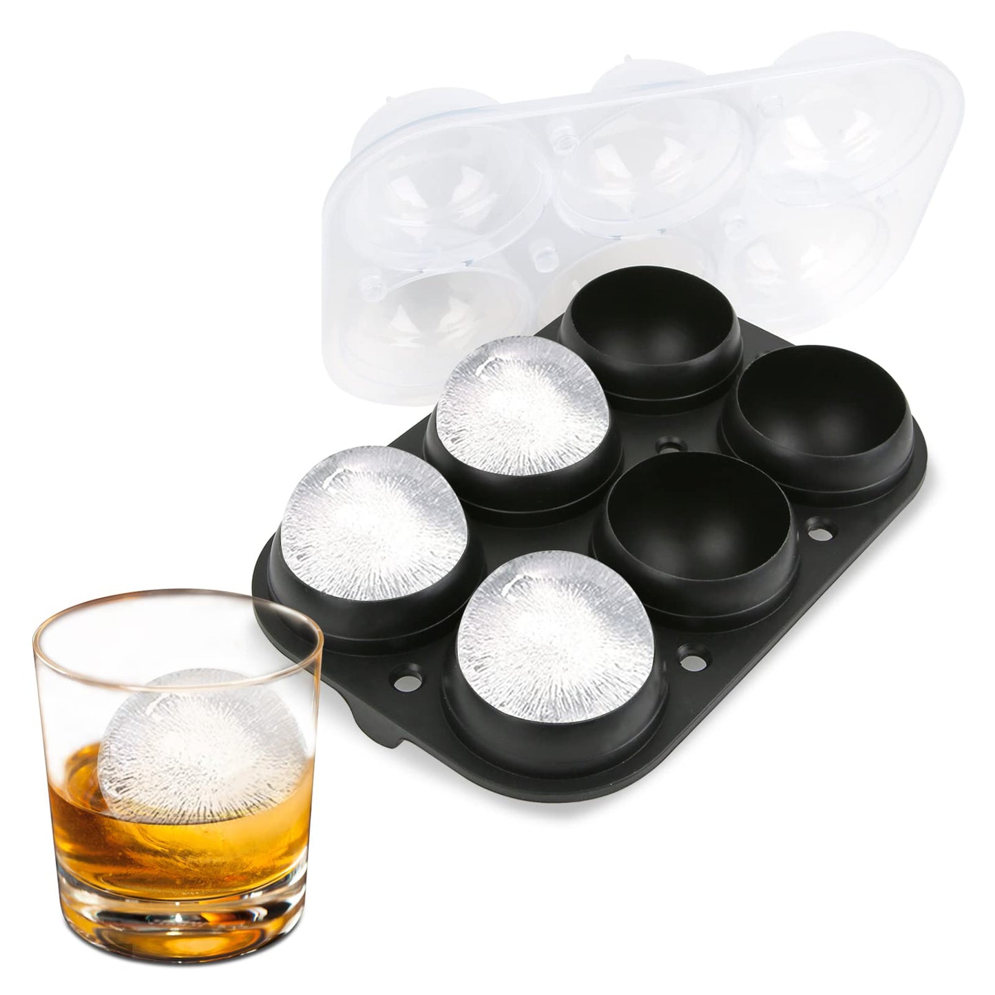 Samuelworld Large Ice Ball Maker with Lid, 12 x 2.5 Inch Ice Balls - Food Grade, Easy To Fill Round Silicone Ice Tray, Perfect Spheres Craft Ice Maker for Whiskey, Cocktails, Gifting - Grey