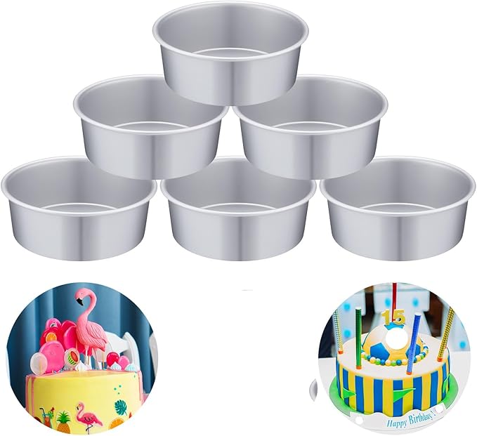 Nuenen 6 Pcs 6 Inch Round Cake Pans Aluminum Round Mold Smash Cake Baking Cheesecake Pans for Home Party Baking Supplies