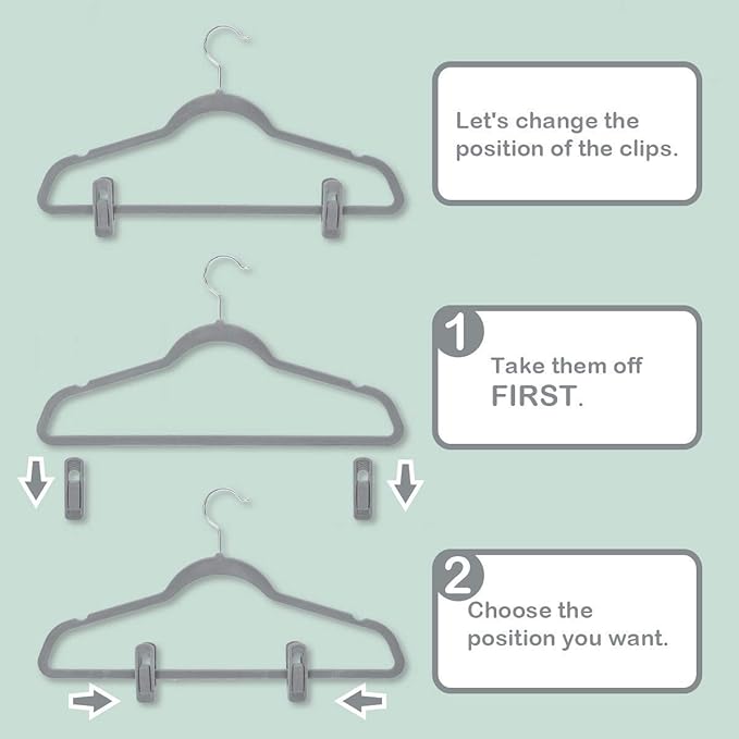 Trgowaul Velvet Hangers Clips, Pants Hangers Velvet Clips, Strong Finger Clips Perfect for Thin Velvet Hangers (20pc, Grey)