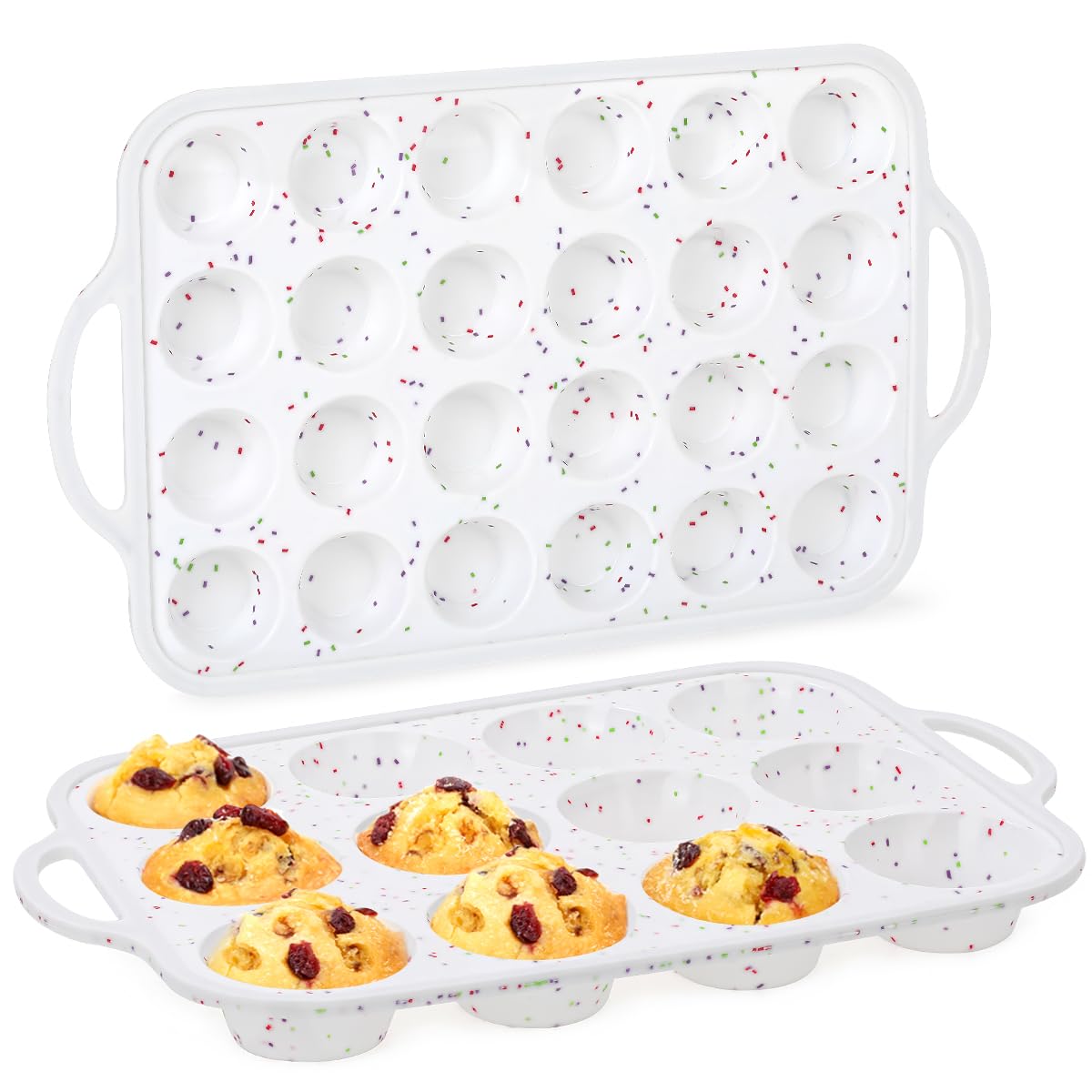 CAKETIME Silicone Muffin Pans for Baking, Metal Reinforced Frame Jumbo 6 Cups & Mini 24 Cups Cupcake Pan Nonstick Muffin Pan for Homemade Baking Easy to Handle