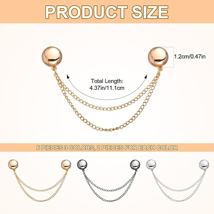 6pcs Magnetic Clothing Clips with Chain, Multi-Function Magnet Button Pins Hijab Cuff Clips for Fixing Hem of Clothes Long Pants Legs Sleeves of Shirts