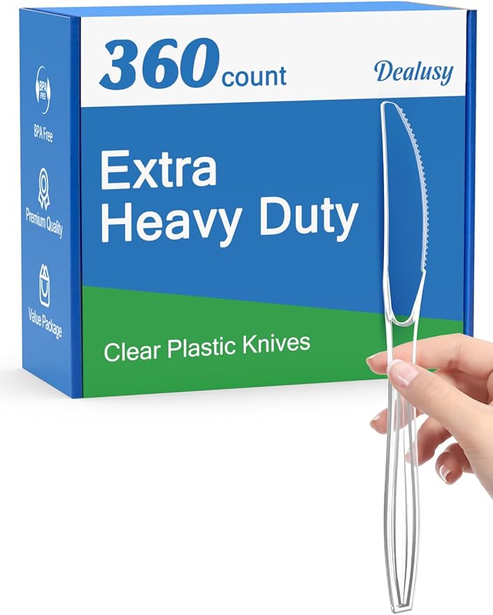 Dealusy 360 Count Extra Heavy Duty White Plastic Knives Disposable
