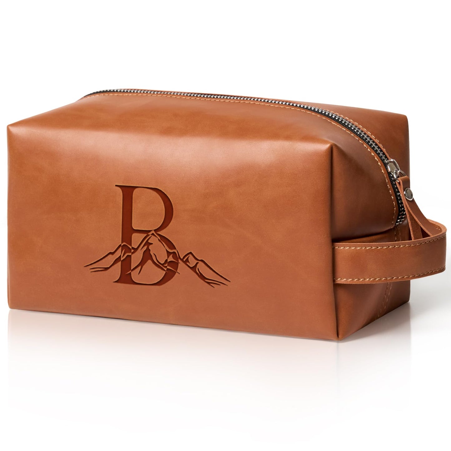Mens Toiletry Bag Personalized Easter Fathers Day Birthday Gifts for Men Him Initial PU Leather Waterproof Shaving Bag for Toiletries Accessories Travel Essential for Dad Husband Boyfriend (M)