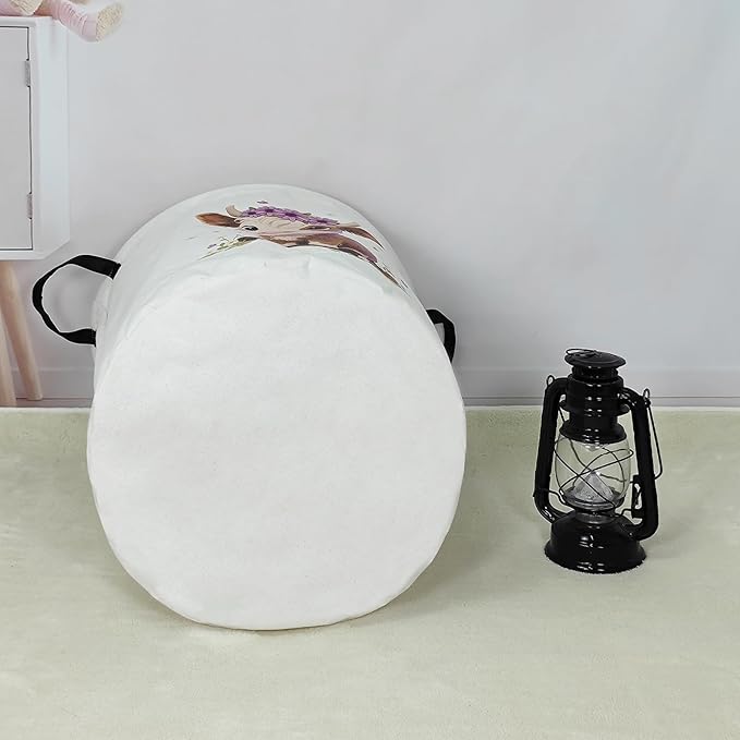 Round waterproof laundry basket,laundry Hampers with handle,gift basket,suitable for children's room and toy storage (Cute calf)
