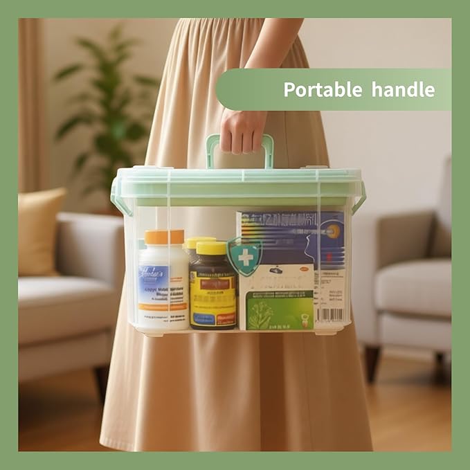 2 Pack Clear Medicine Organizer Storage Box with Tray, Portable Medicine Cabinet with Handle, Plastic First Aid box Empty with pill case for home and travel