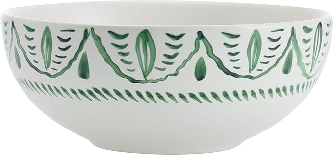 Fitz and Floyd Sicily Green 12-Piece Dinnerware Set - Stoneware Plates and Bowls Set for 4, Floral Green and White Dish Set, Microwave and Dishwasher Safe