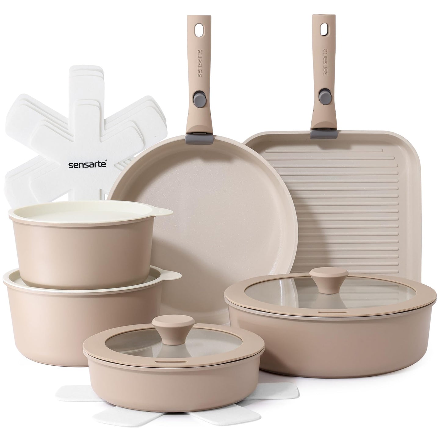 SENSARTE 24 Piece Nonstick Detachable Handle Pots and Pans Set Black