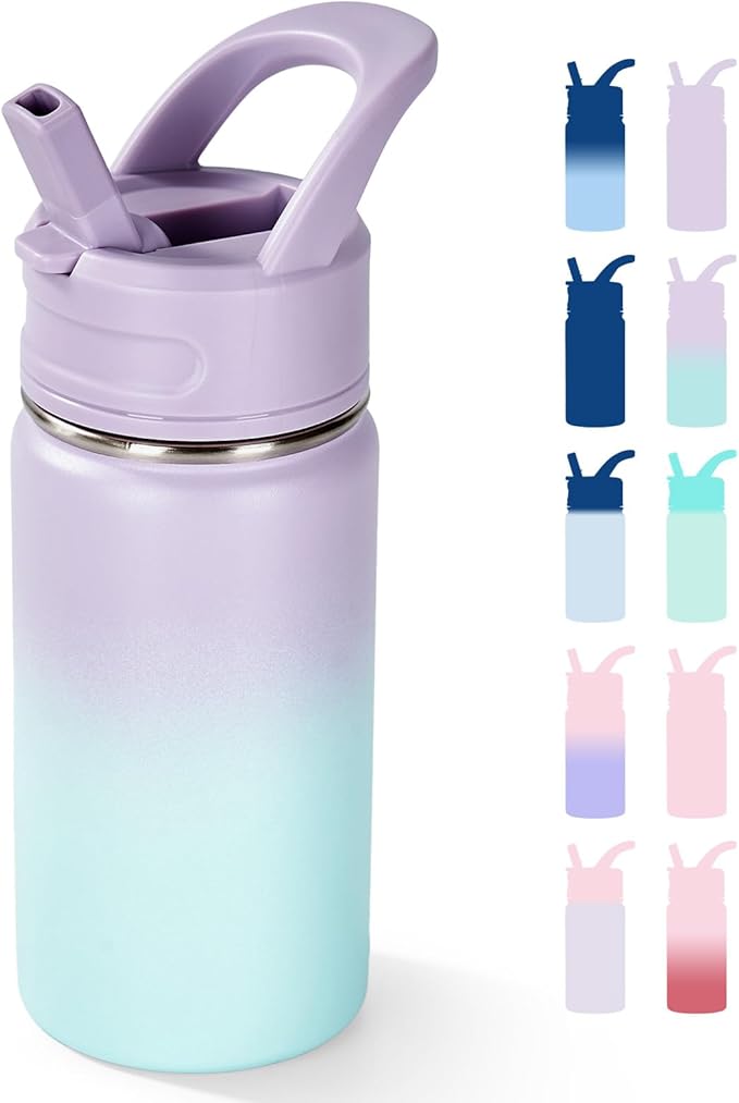 12oz Kids Water Bottle for School, Toddler Water Bottles with Straws, Insulated Water Bottles for Boys&Girls, Stainless Steel Vacuum Insulated Bottle for Kids, Leak-Proof, BPA-Free, Magic Forest