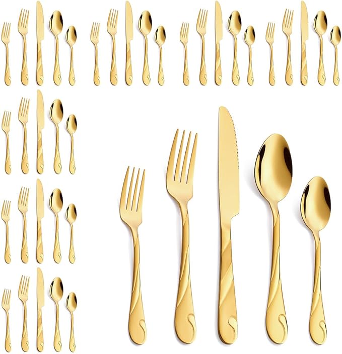 Seeshine Gold Stainless Steel Flatware Set for 8, 40-Piece Silverware Set