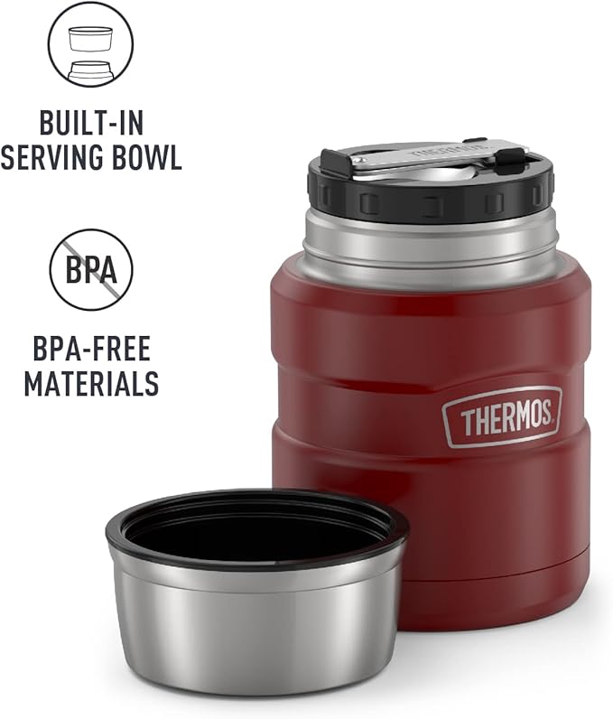 THERMOS Stainless King Vacuum-Insulated Food Jar with Spoon, 16 Ounce, Rustic Red (Pack of 4)