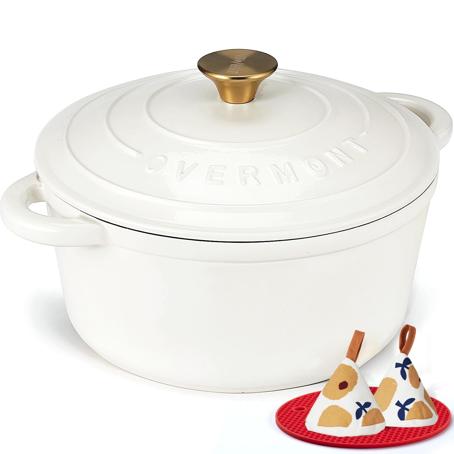 Overmont Enameled Cast Iron Dutch Oven - 5.5QT Pot with Lid Cookbook & Cotton Potholders - Heavy-Duty Cookware for Braising, Stews, Roasting, Sourdough Baking Verdant