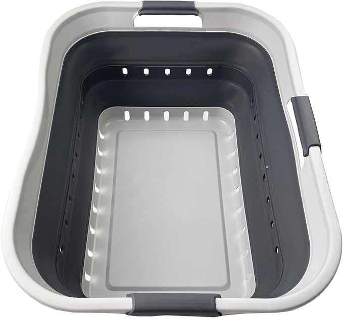 SAMMART 42L (11 gallon) Collapsible Plastic Laundry Basket - Foldable Pop Up Storage Container/Organizer - Space Saving Hamper/Basket (1, Grey/Steel Grey)