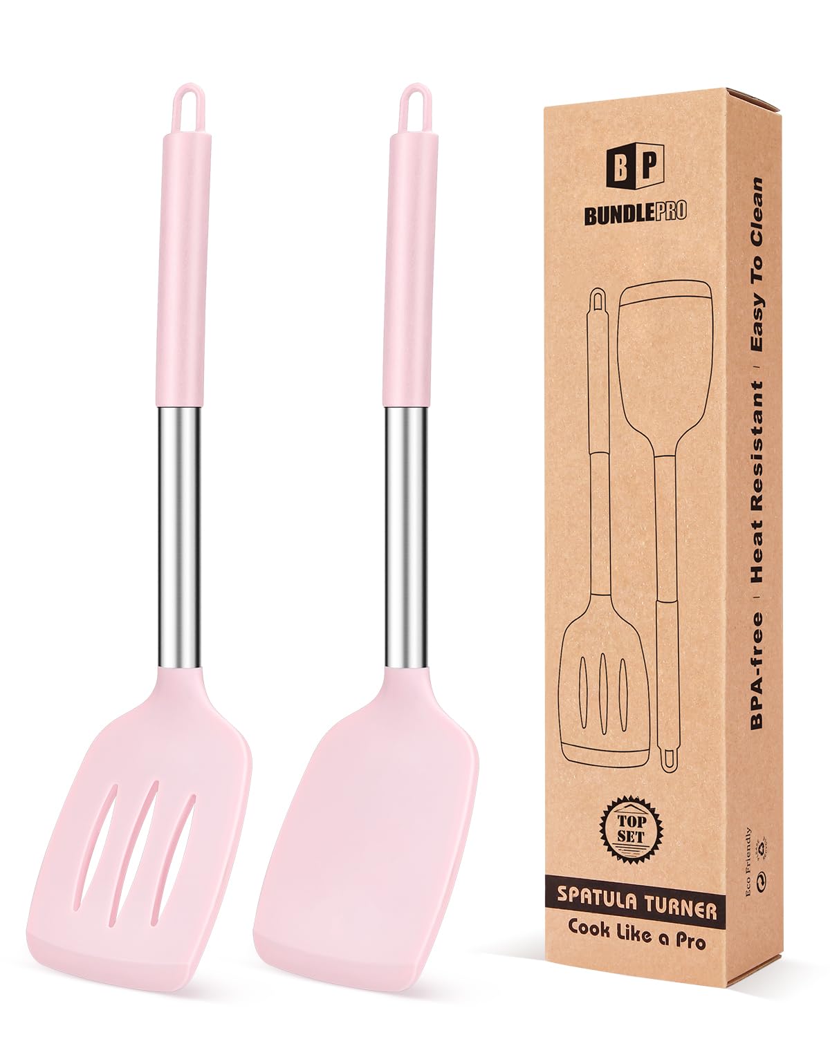 Pack of 2 Silicone Solid Turner, Non Stick Slotted Kitchen Spatulas, High Heat Resistant BPA Free Cooking Utensils, Ideal Cookware for Fish, Eggs, Pancakes(Gray)