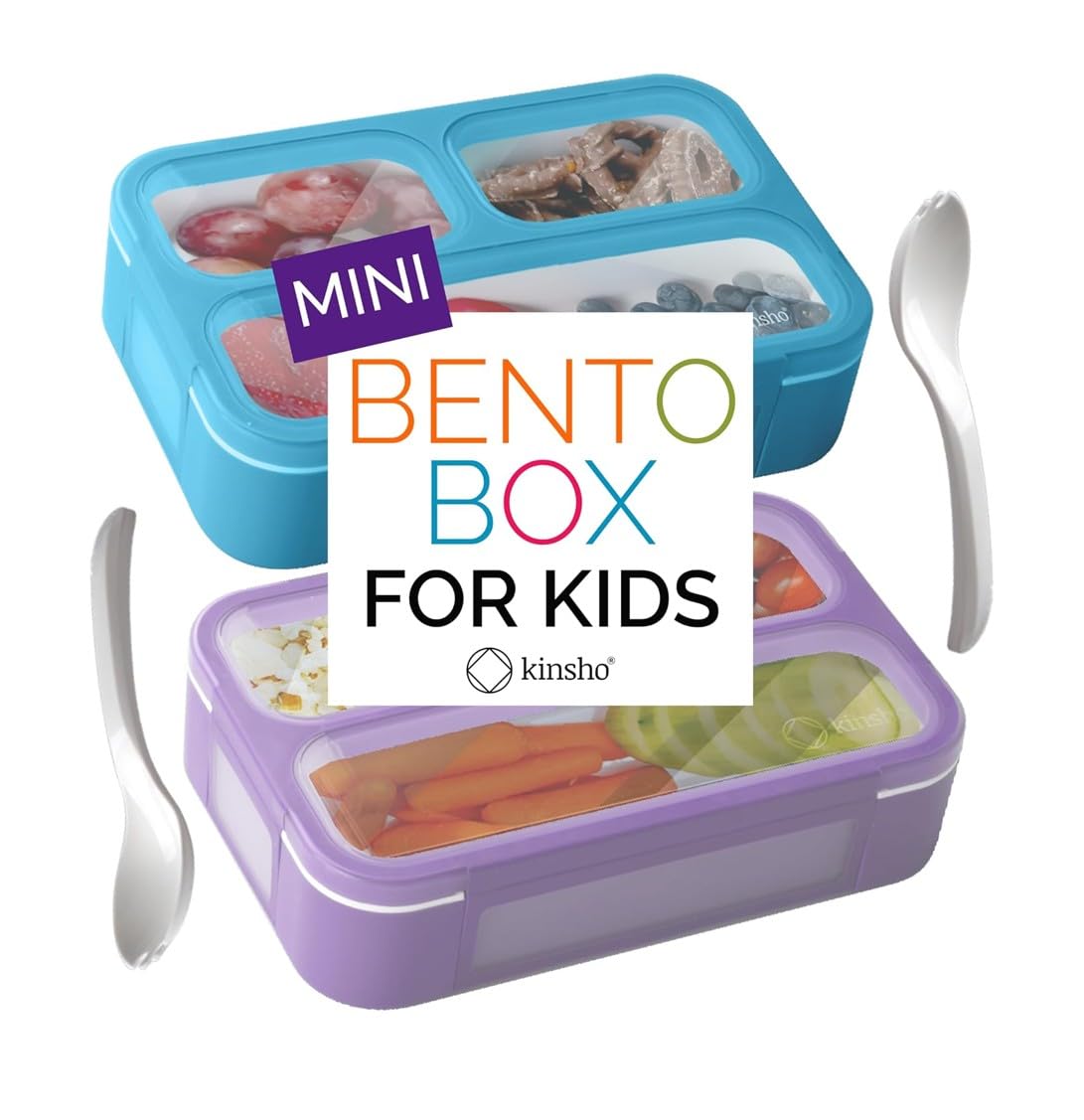 kinsho Small Snack Box Containers for Kids Toddlers, Set of 2 (Navy+Blue)