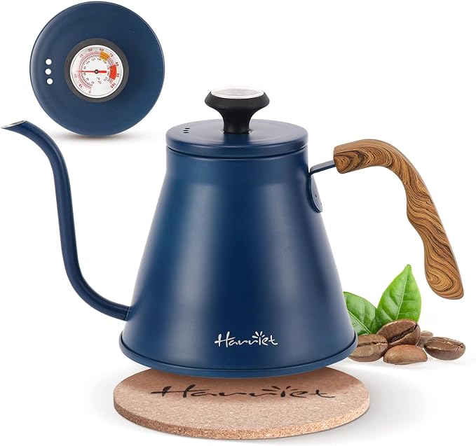Harriet Gooseneck Kettle with Thermometer for Pour Over Coffee and Tea, 37 fl oz, Stainless Steel, Durable 3-Layer Base, Ideal Spout for Precision Pouring, Compatible with all Stove Tops, Orange