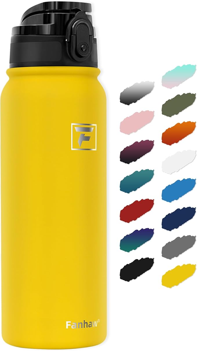 Fanhaw 20 oz Insulated Stainless Steel Water Bottle with Anti-Dust Chug Lid, Leakproof Vacuum Metal Bottle for Kids, Women & Men (Yellow)