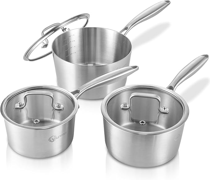 LOLYKITCH Tri-Ply 3 QT Stainless Steel Saucepan with Lid