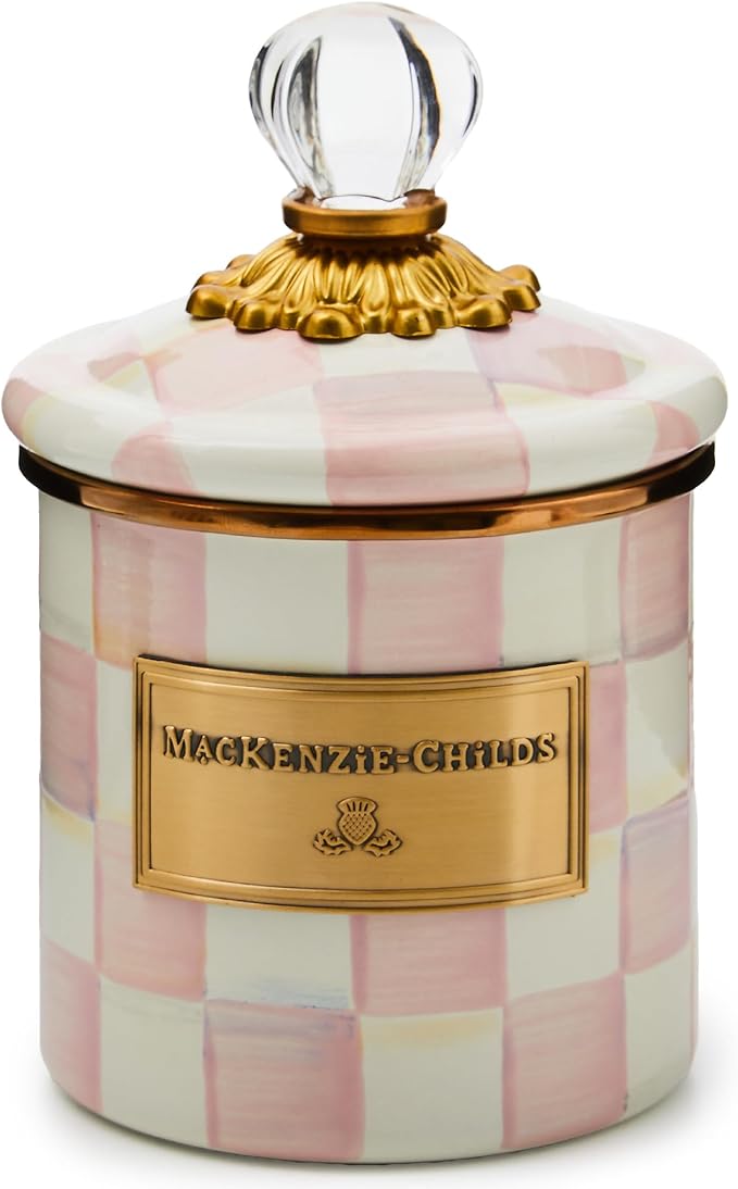 MACKENZIE-CHILDS Enamel Canister, Demi, Pink-and-White Rosy Check