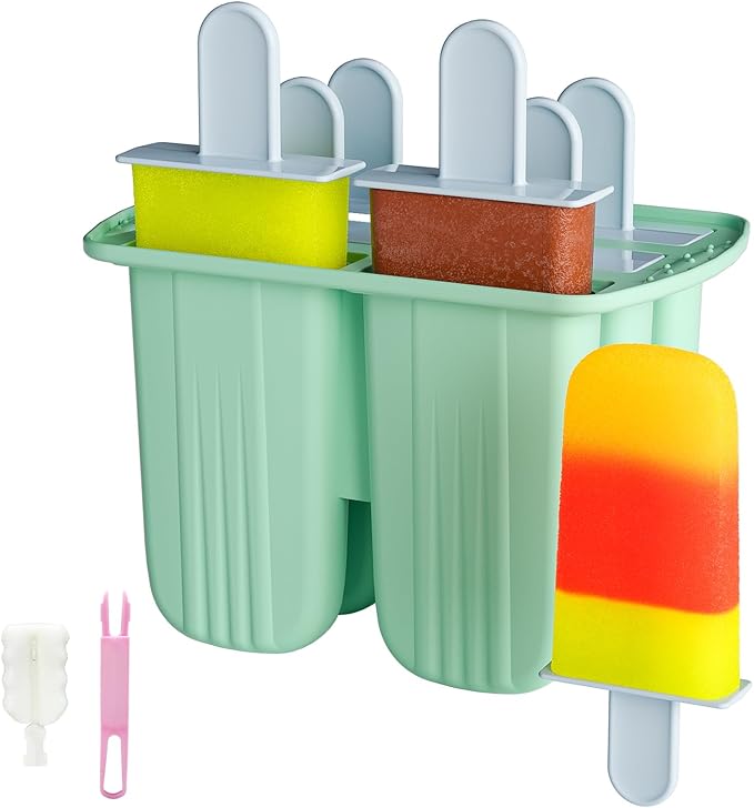Bongpuda 6 Pieces Silicone Popsicle Molds,Easy-Release BPA-Free,Ice Pop Mold Ice Cream Molds For Kids,With 6 PCS Plastic Stick+Cleaning Brush (Mint Green)