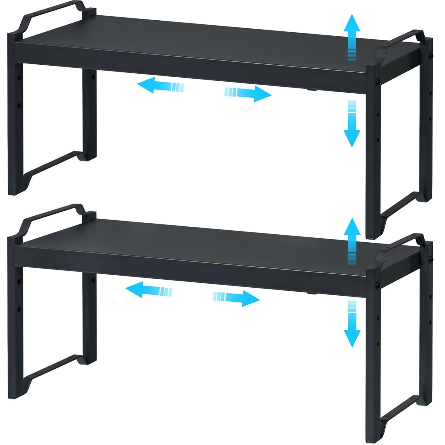 4 Pack Kitchen Cabinet Shelves Organizers, Kitchen Counter Storage Shelf Spice Rack, Expandable Length, Adjustable Height, Stackable, Sturdy 30LBS Bearing, Small Cupboard Tabletop Organizer Shelf Rack