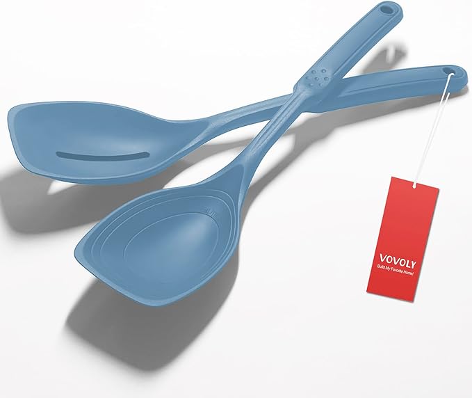 Large Silicone Cooking Spoon, Deep bowl & Measurement Mark, Solid, Teal