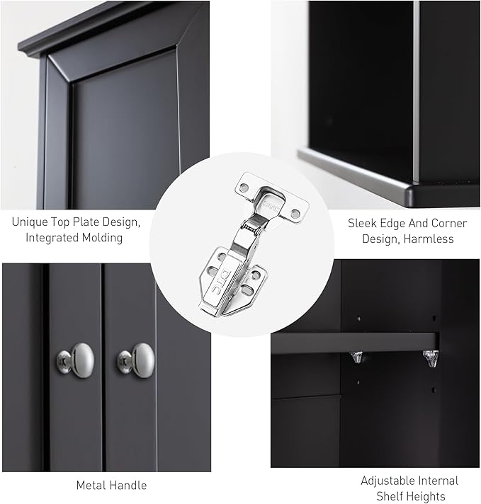 Black Wall Cabinet 24x30 Inch Wooden Over The Toilet Storage Cabinets with 2 Doors, Above Toilet Storage Medicine Cabinets for Bathroom Laundry Room Bedroom Kitchen