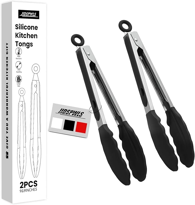 JIDSPWLS Premium Stainless Steel Heat Resistant Kitchen Tongs for cooking,set of 9" and 12" (Red),Non Scratch Silicone cooking Tong Tip for Cooking Pans,Strong Grip BBQ tongs for Grabbing Hot Food