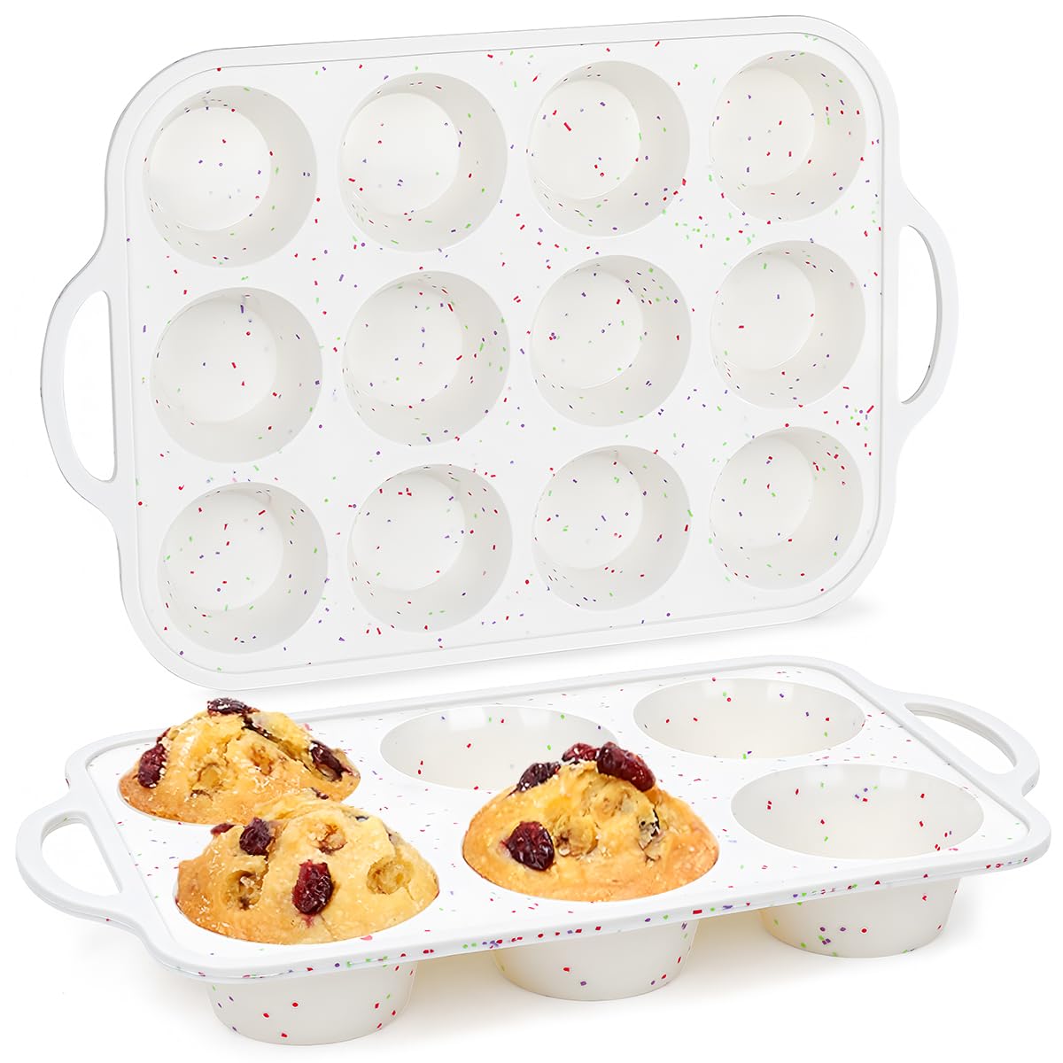 CAKETIME Silicone Muffin Pans for Baking, Metal Reinforced Frame Jumbo 6 Cups & Mini 24 Cups Cupcake Pan Nonstick Muffin Pan for Homemade Baking Easy to Handle