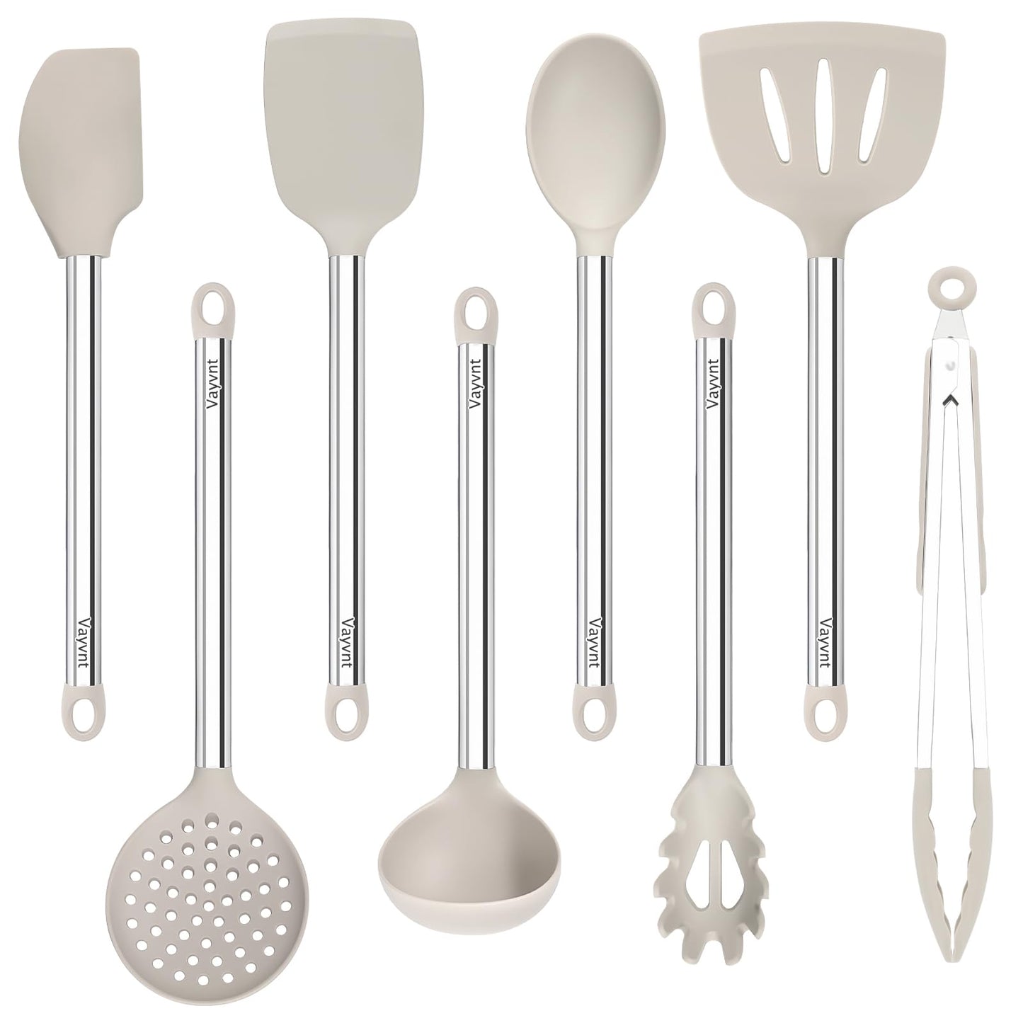 Vayvnt 8 PCS Cooking Utensils Set, Non-toxic Silicone Utensils, Gray