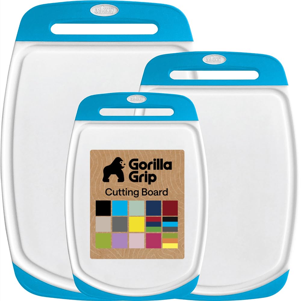 GORILLA GRIP BPA-Free Reversible Kitchen Cutting Board, Set of 3, Red