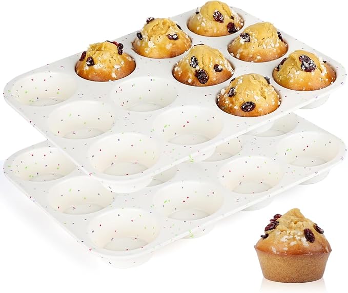 CAKETIME Silicone Muffin Pans for Baking, Regular 12 Cups and Mini 24 Cups Muffin Pan for Baking Egg Bites, Muffins, Cupcakes, Frittata Set of 2 Confetti