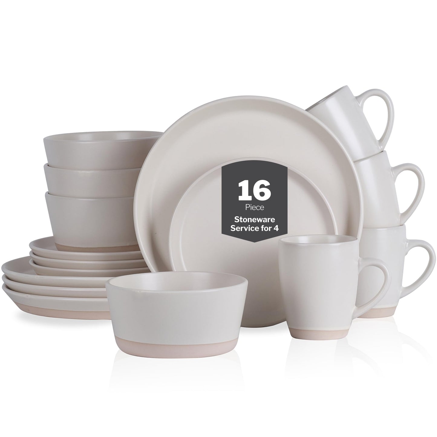 Stone Lain Albie Stoneware 32-Piece Modern Dinnerware Set, Kitchen Plates and Bowls Sets, Service for 8, Blue and Black, Microwave & Dishwasher Safe