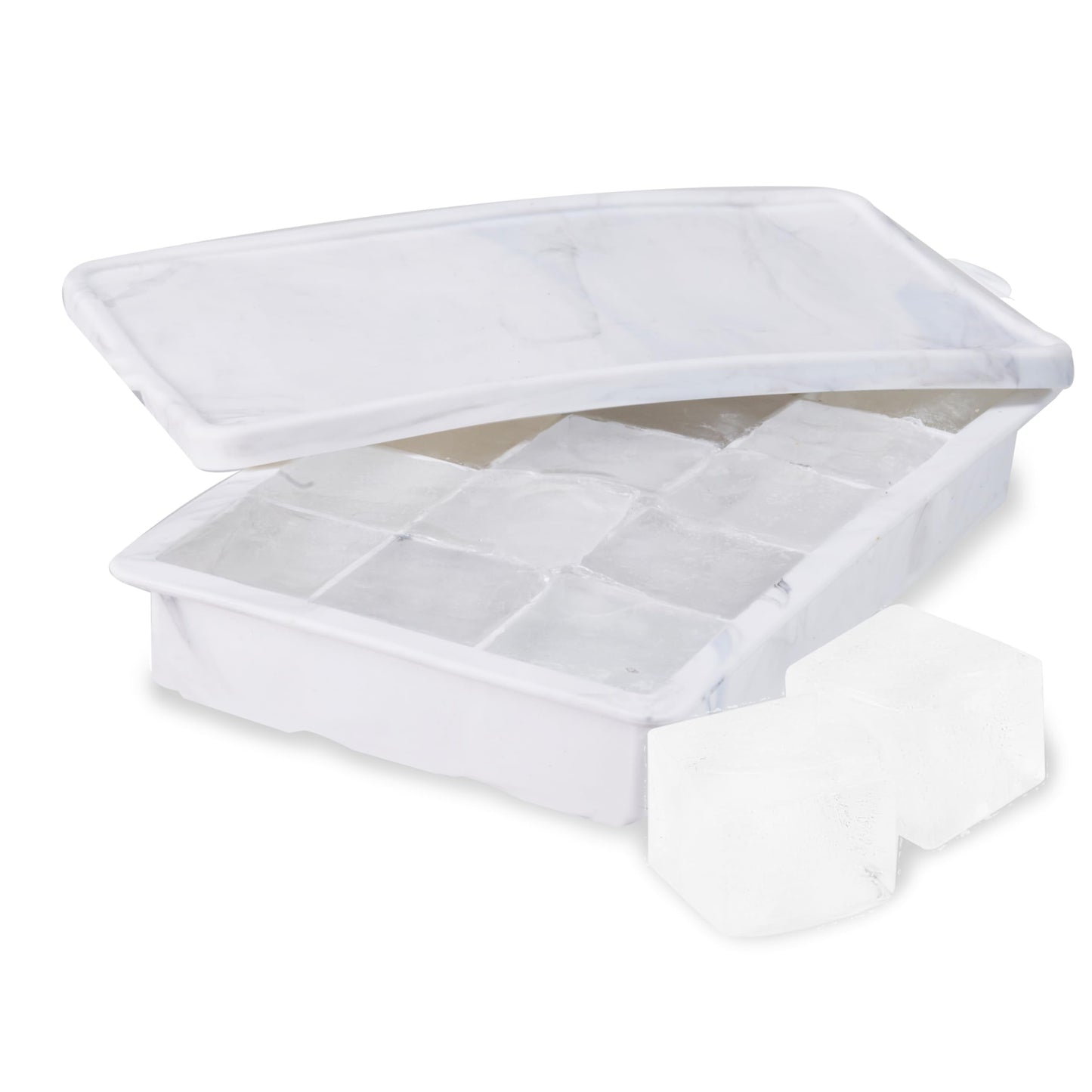 Host Ice Cube Tray with Lid, Makes 15 1.25" Cubes, Durable Silicone Trays, Perfect for Cocktails, Beverages, Mocktails, Iced Coffee, Tea, Infused Water, Kitchen Essentials, Set of 1, Blue Marble