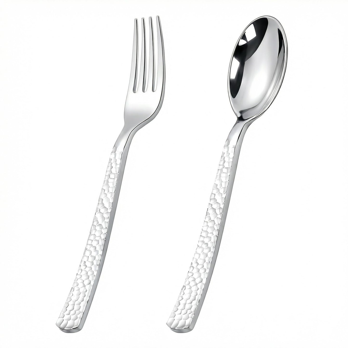KIRE 400PCS Silver Plastic Forks and Spoons Disposable-Heavy Duty Plastic Silverware Set Silver Spoons and Forks-200 Forks and Spoon for Parties/Birthday/Wedding/Father's Day