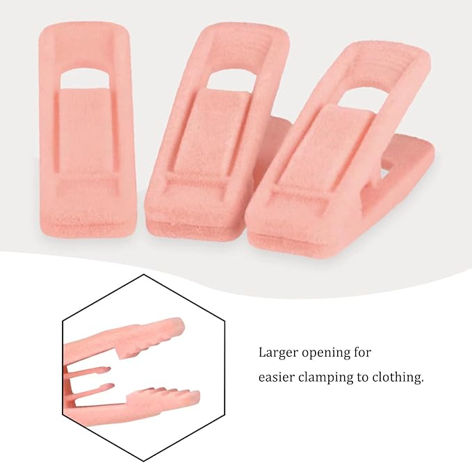 Tinfol Pink Velvet Hanger Clips Pack of 24, Pants Velvet Clips, Premium Large Opening Clothes Pin, Strong Finger Flocked Clip Perfect for Use with Slim-line Clothes Velvet Hangers