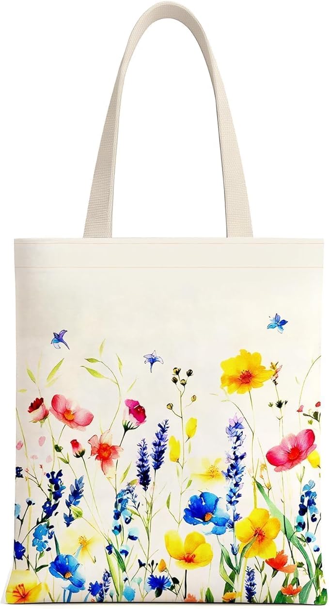 MOLOVA Reusable Canvas Cute Shoulder Bag,Made of 10 oz Canvas Tote Bag for Women,for Grocery, Shopping, Beach and Daily Use(Flower)
