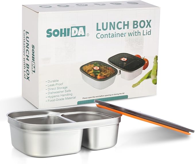 1.5L Stainless Steel Inner Container with Lid – Dual Compartment, Removable, Dishwasher Safe, Compatible with 1.5L Electric Heated Lunch Box, Easy to Clean