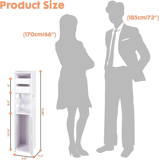 ShellKingdom Toilet Paper Holder Stand, Bathroom Storage Cabinet with Doors and Shelves, Slim Storage Cabinet for Bathroom Small Spaces Corner Floor Organizer - (White)