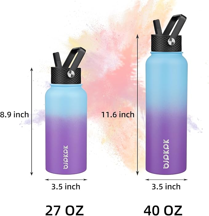 BJPKPK Insulated Water Bottles with Straw Lid, 27oz Stainless Steel Water Bottle with 3 Lids, Leak Proof BPA Free Metal Thermo, Mugs, Tumblers, Keep Cold Hot -Ocean Dream