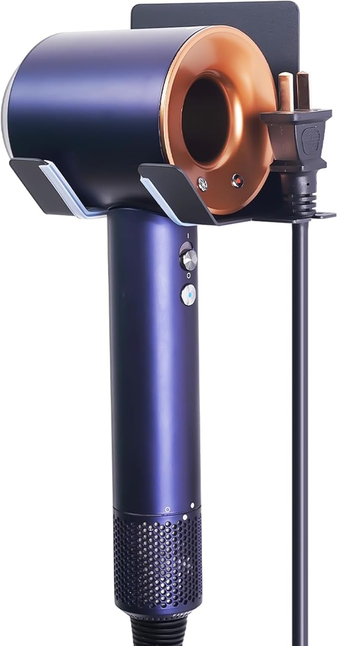 Hair Dryer Holder, Blow Dryer Holder Wall Mounted Hair Tool Organizer Self Adhesive Hair Dryer Holder Wall Mount, Compatible for Dyson Hair Dryer Holder for Bathroom Black PTALSEAW