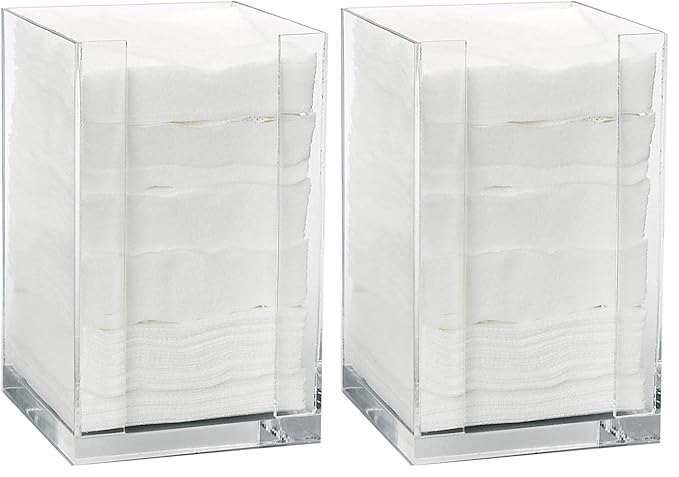 ForPro Square Pad Dispenser - Clear, Acrylic, Open Sides and Top Dispenser - Fits 4” x 4” Cotton Pads - 7” H x 4.25” W x 4.25” L (Pack of 2)