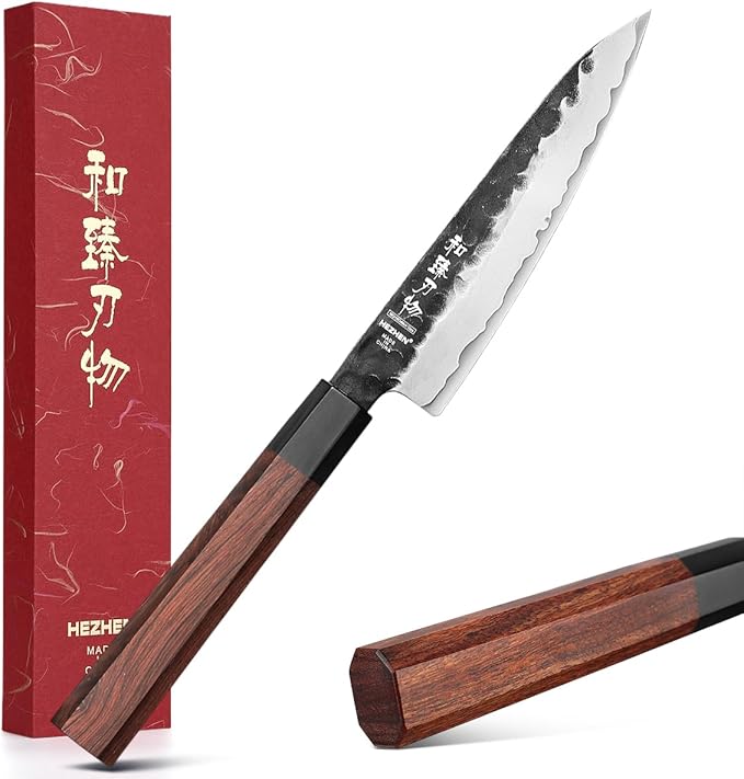 HEZHEN Santoku Knife, 7 Inches, 3 Layers Clad Steel Chef Knife,Professional Japanese Kitchen Knife for Chefs and Home Cooking,Wooden Octagonal Handle