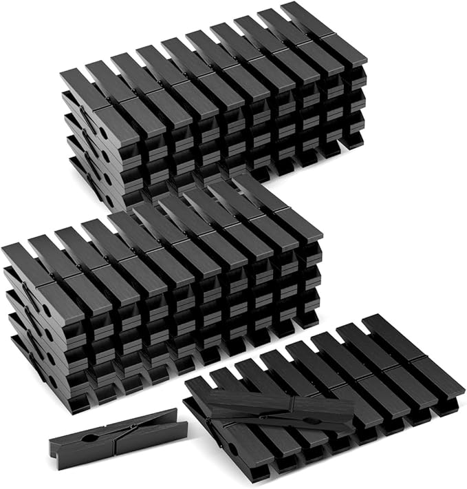100 Pack Black Clothespins 2.9 Inch, Heavy-Duty Wood Rust-Resistant Clothes Pins, Solid Birch Clips for Laundry, Photo Wall Displays, Craft Projects & Classroom Decoration