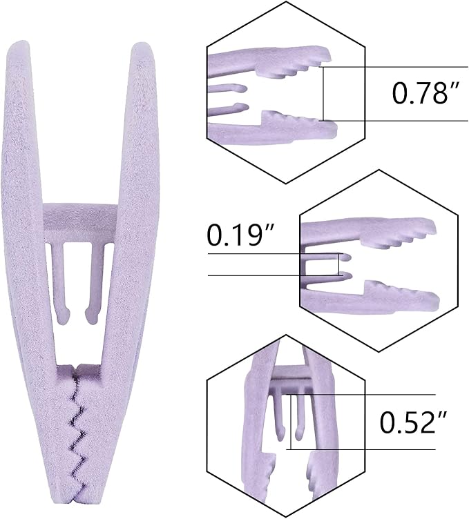 Tinfol Velvet Hanger Clips, 50Pcs Light Purple Strong Finger Flocked Clips, Large Opening Clip, Pants Velvet Clip for Thin Clothes Hangers
