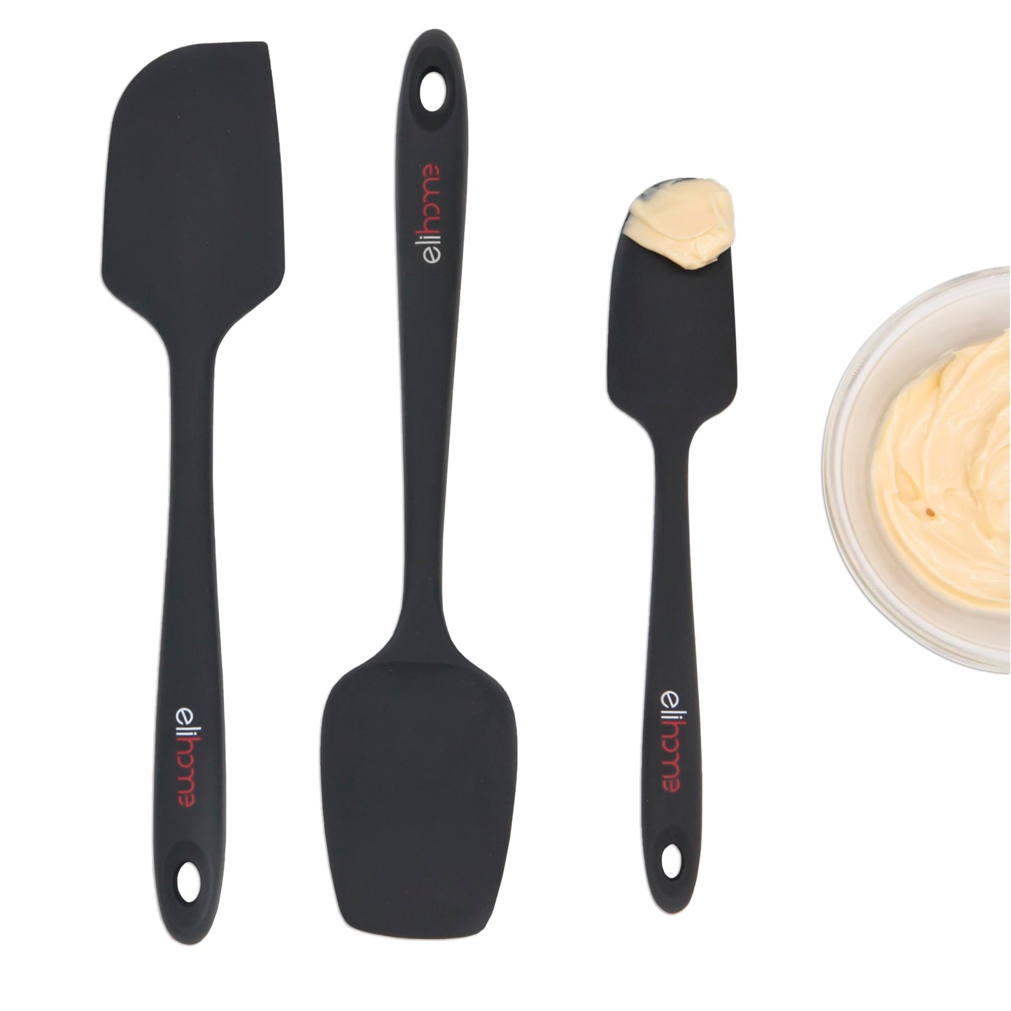 Elihome Chef Series 3 Piece Silicone Spatula Set - 600°F Heat Resistant Non Stick Rubber Kitchen Scraper Spatulas for Cooking, Baking, and Mixing – BPA Free and LFGB Certified Silicone (Grey)