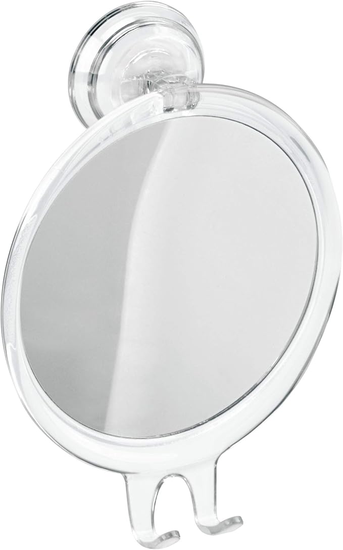 iDesign Plastic Power Lock Suction Shower Shaving Razor Holder, Fog-Free Bathroom or Tub, 6" x 2" x 7", Mirror-Round