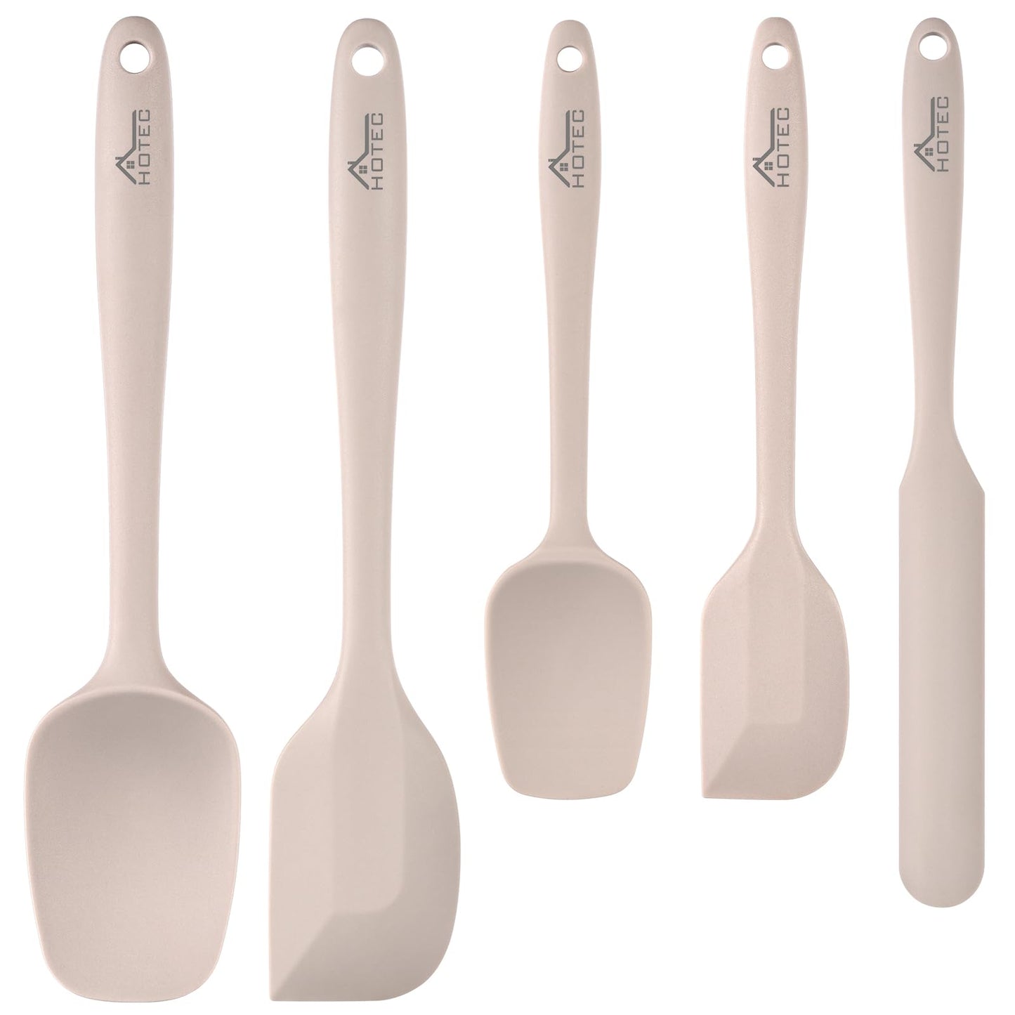 HOTEC 600℉ Heat Resistant BPA-Free Silicone Rubber Spatula Set,Kitchen Cooking Spatulas, Baking, Mixing for Non Stick Cookware, Dishwasher Safe, Set of 5 Aqua Sky