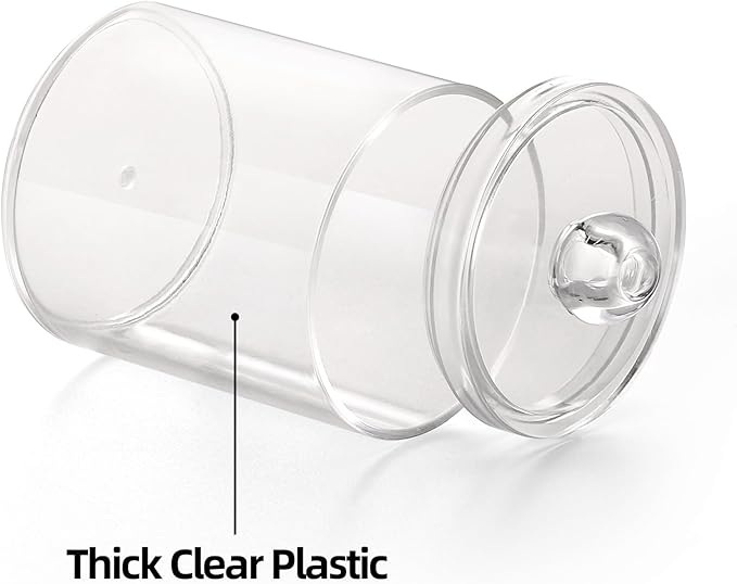 Tbestmax 4 Pack Qtip Holder - Restroom Bathroom Organizers with Clear Plastic Apothecary Jars for Cotton Swab, Round Pads, Floss