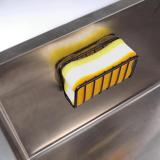 Toplife Sponge Holder for Kitchen Sink, Rust-Proof Suction Cup Sponge Caddy - Black