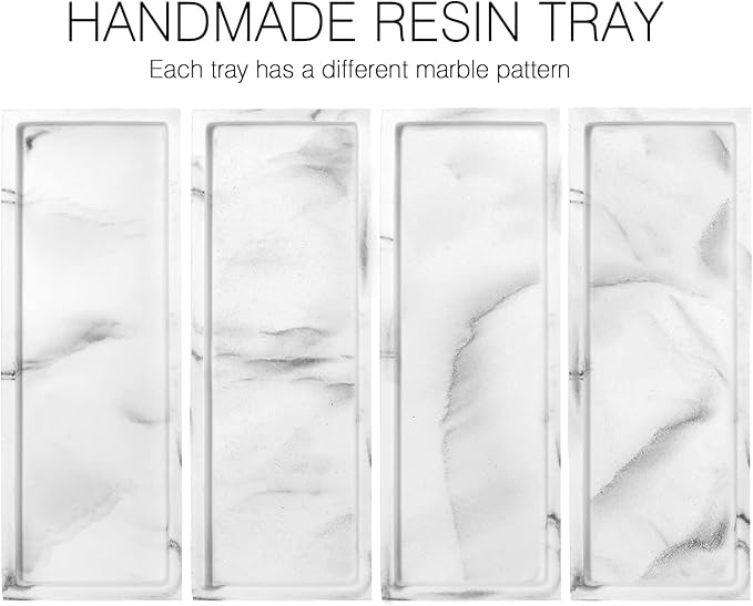 Luxspire Vanity Tray, Bathroom Toilet Tank Storage Tray, Resin Kitchen Sink Trays, Vanity Countertop Organizer for Candles Soap Towel Perfume Holder Decor Jewlery Dish, Marble Style -S- Gravel White